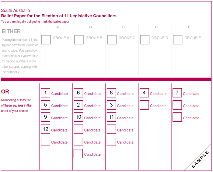 Legislative Council ballot paper